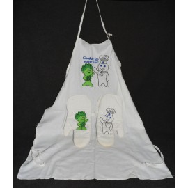 Pillsbury Doughboy Poppin Fresh Green Giant Sprout Crossover Apron Oven Mitts