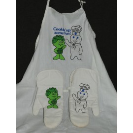 Pillsbury Doughboy Poppin Fresh Green Giant Sprout Crossover Apron Oven Mitts