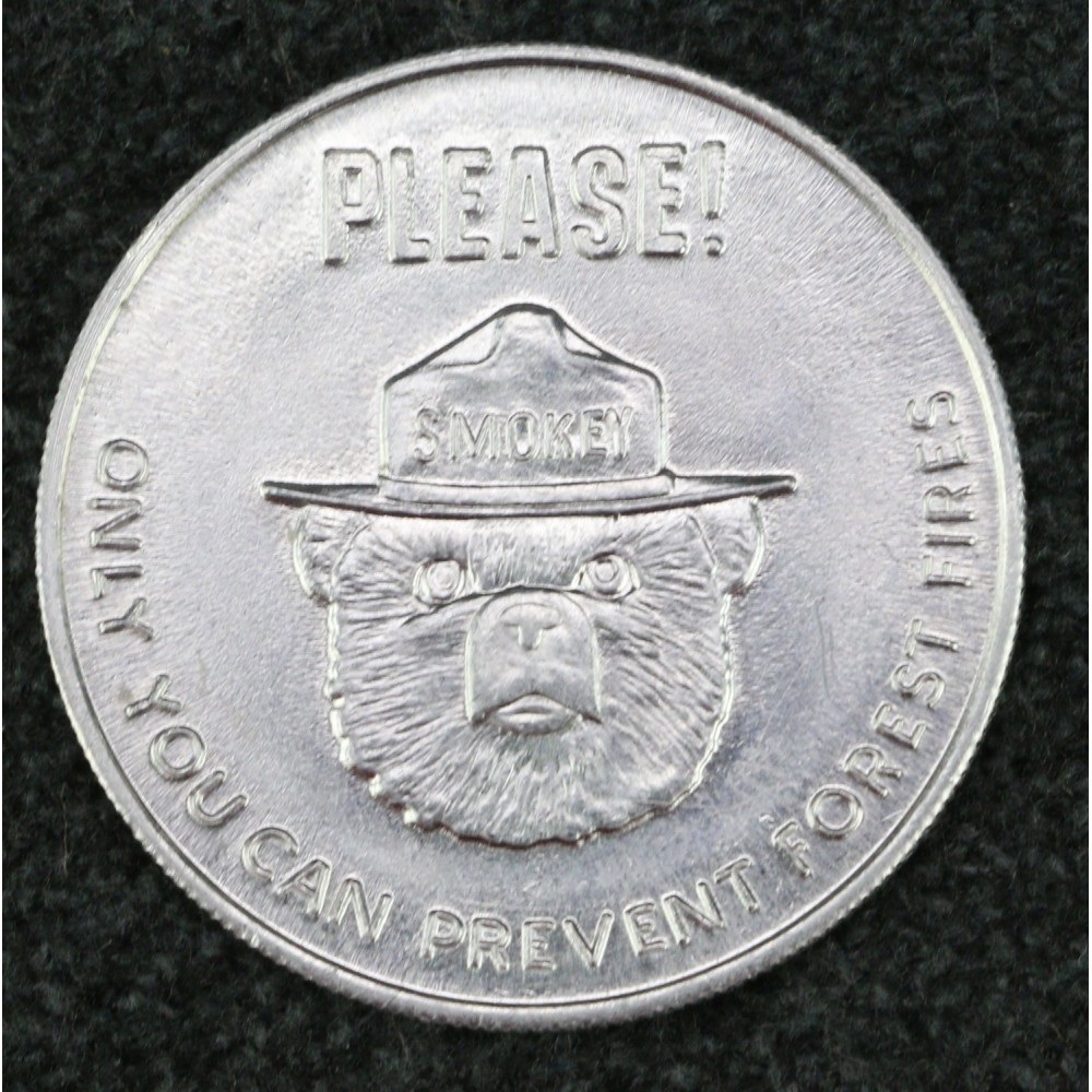 Advertising Character Premium Smokey the Bear Coin 1960s Aluminum Silver Tone