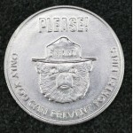 Advertising Character Premium Smokey the Bear Coin 1960s Aluminum Silver Tone