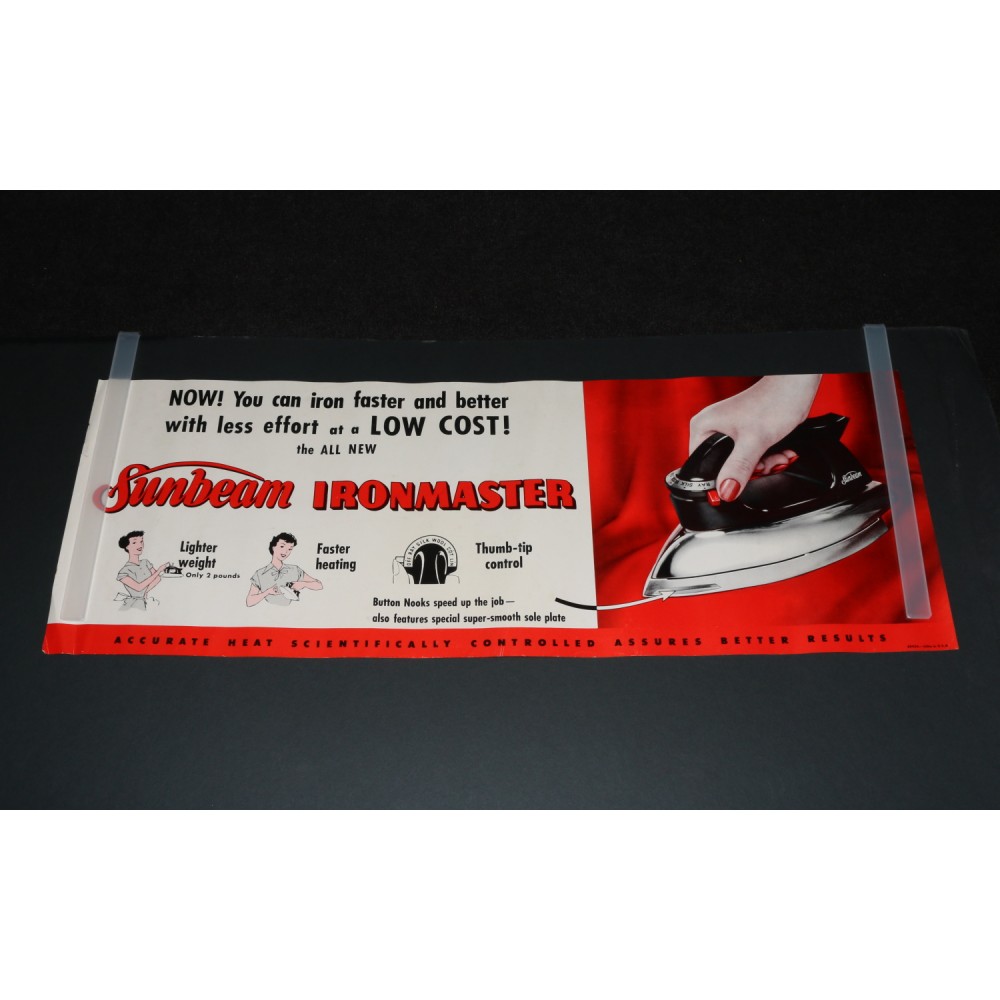 Advertising Store Display Poster 1953 Sunbeam Ironmaster Steam Iron Appliance