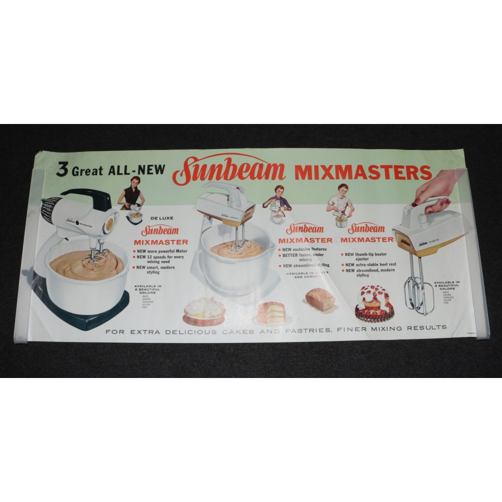 Advertising Store Display Poster 1953 Sunbeam Mixmasters Bread Kitchen Appliance