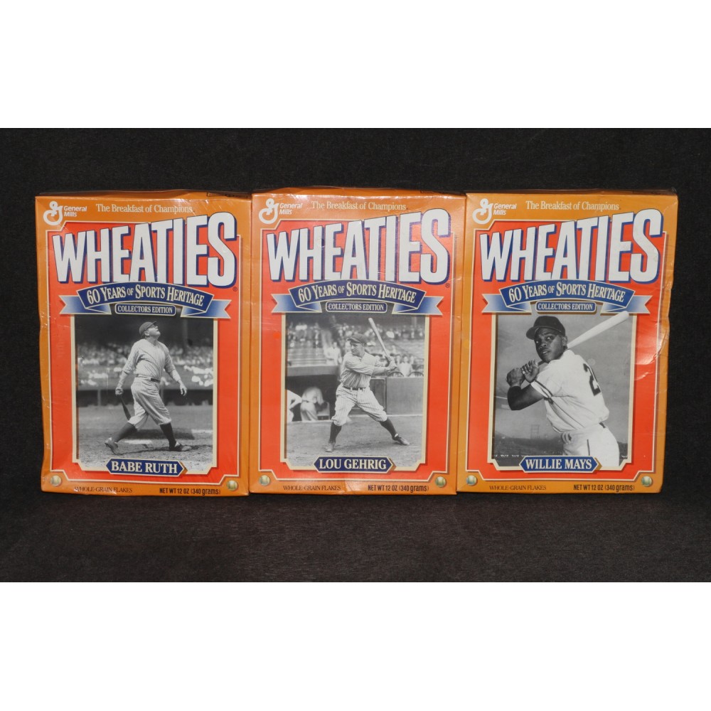 Wheaties 1992 Cereal Box 60yrs Babe Ruth Lou Gehrig Willie Mays x3 Set