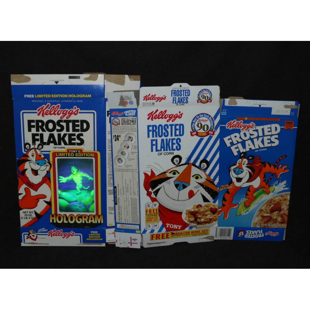 Cereal Box 1989 1995 1996 Kellogg's Frosted Flakes x3 Lot Bowling Hologram 90th