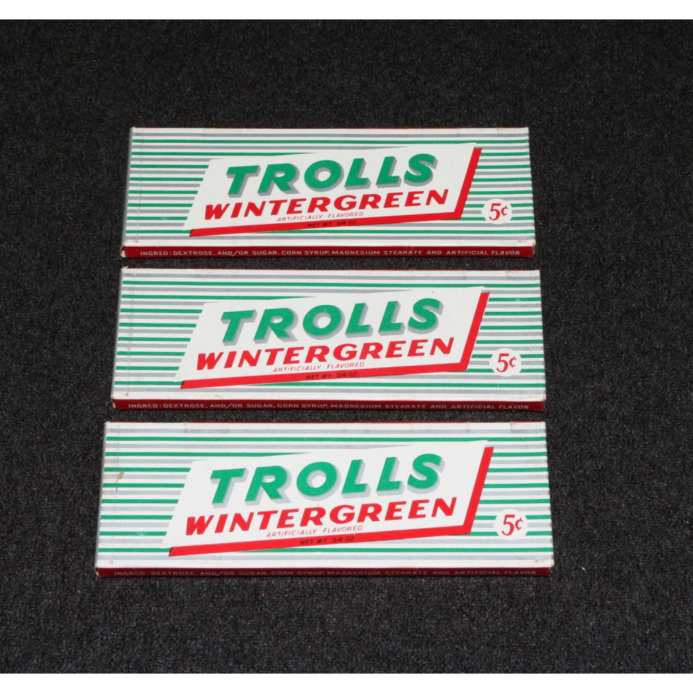 Gum Trolls Vintage 1960'S 5 Cents Wintergreen x3 Packs NOS