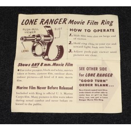 Cereal Premium 1949 General Mills Lone Ranger Movie Film Ring + Instructions