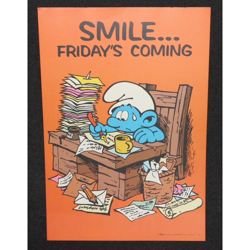 Smurf Poster 1981 Wallace Berrie Peyo #7606 Smile..Friday's Coming