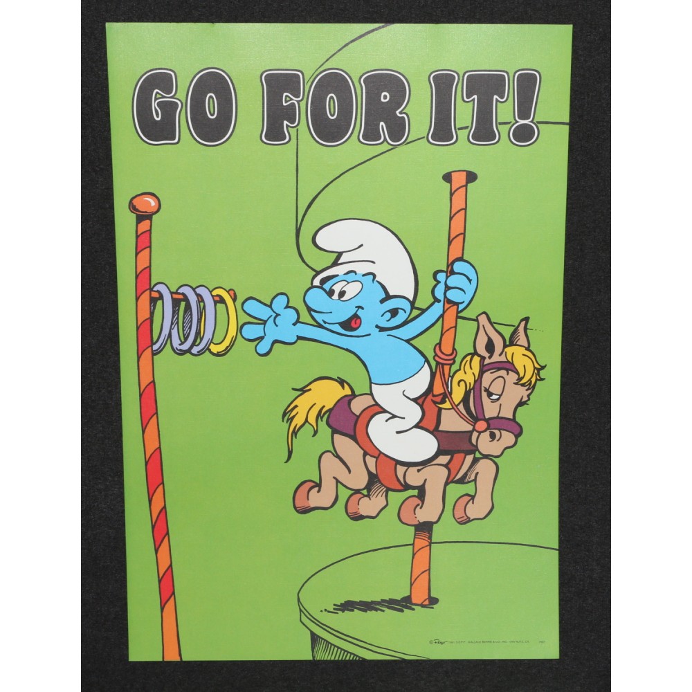 Smurf Poster 1981 Wallace Berrie Peyo #7607 Go For It