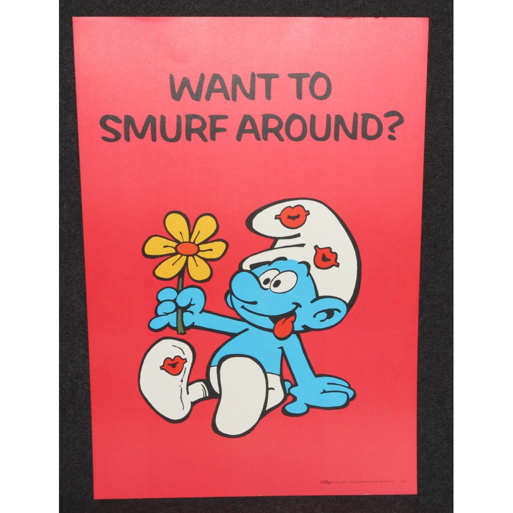 Smurf Poster 1981 Wallace Berrie Peyo #7614 Want To Smurf Around?