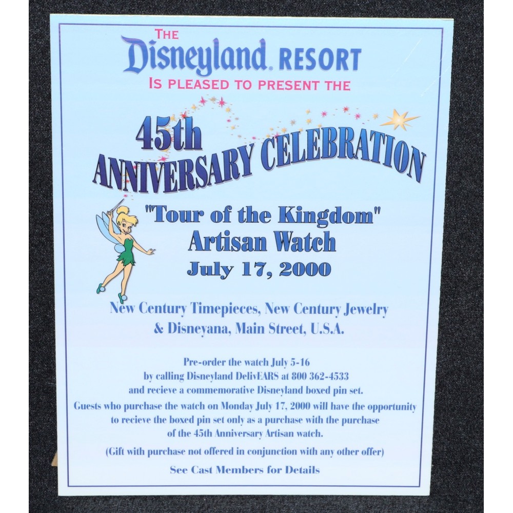 Disney Disneyland Resort 45th Anniversary Artisan Watch Event Sign Tinkerbell