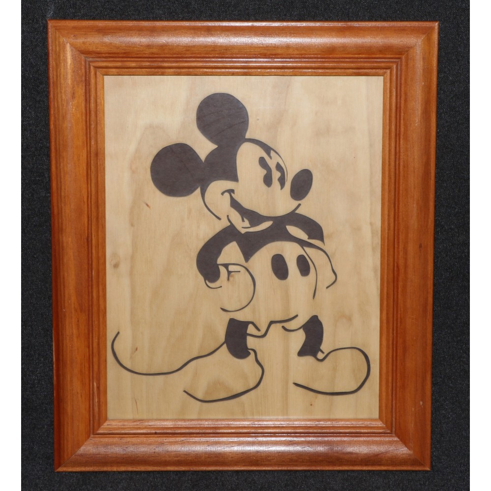 Disney Mickey Mouse Wood Burned Picture Fan Produced Folk Art