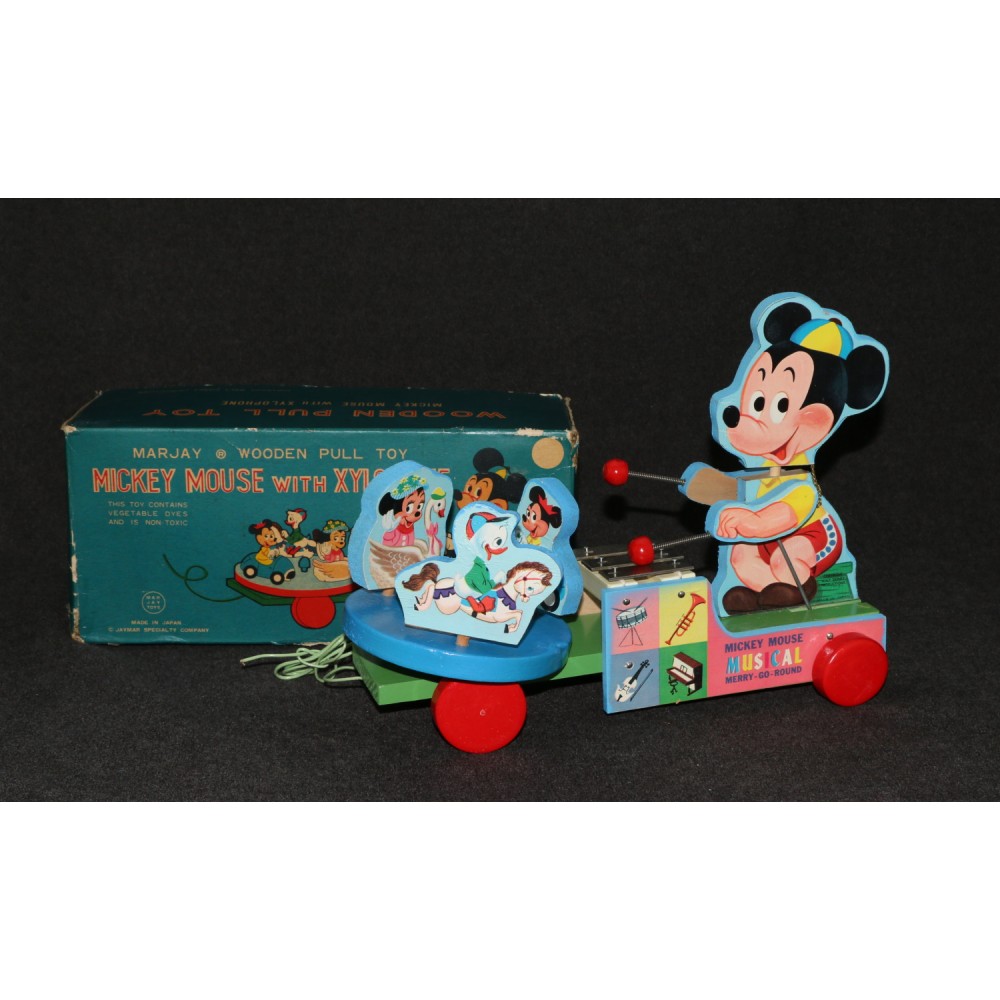 Mickey Mouse with Xylophone Marjay Jaymar Wooden Pull Toy Fisher Price MIB A