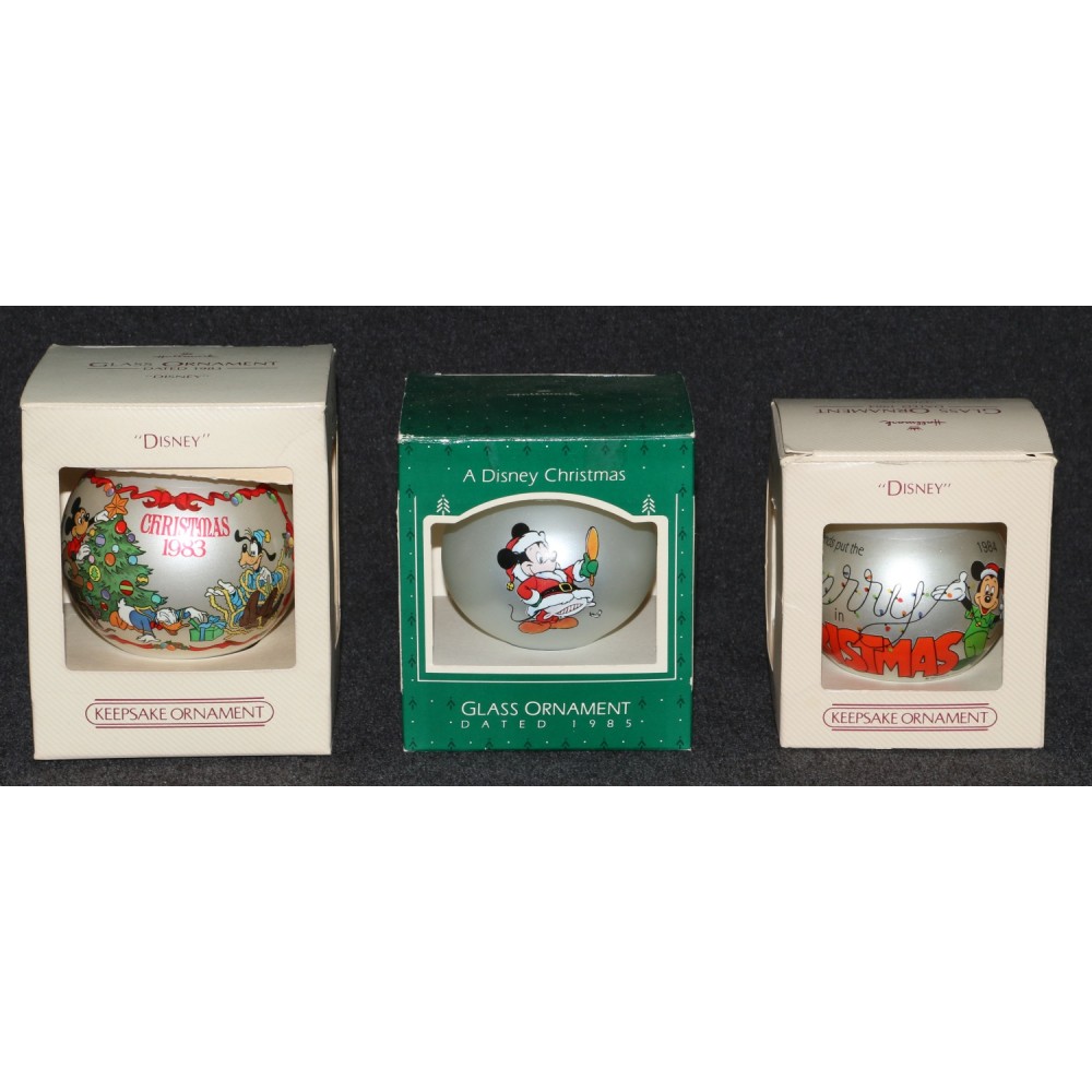 Disney 1980's Hallmark Mickey Mouse & Friends Glass x3 Ornaments