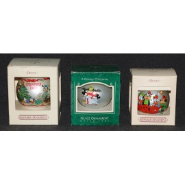 Disney 1980's Hallmark Mickey Mouse & Friends Glass x3 Ornaments