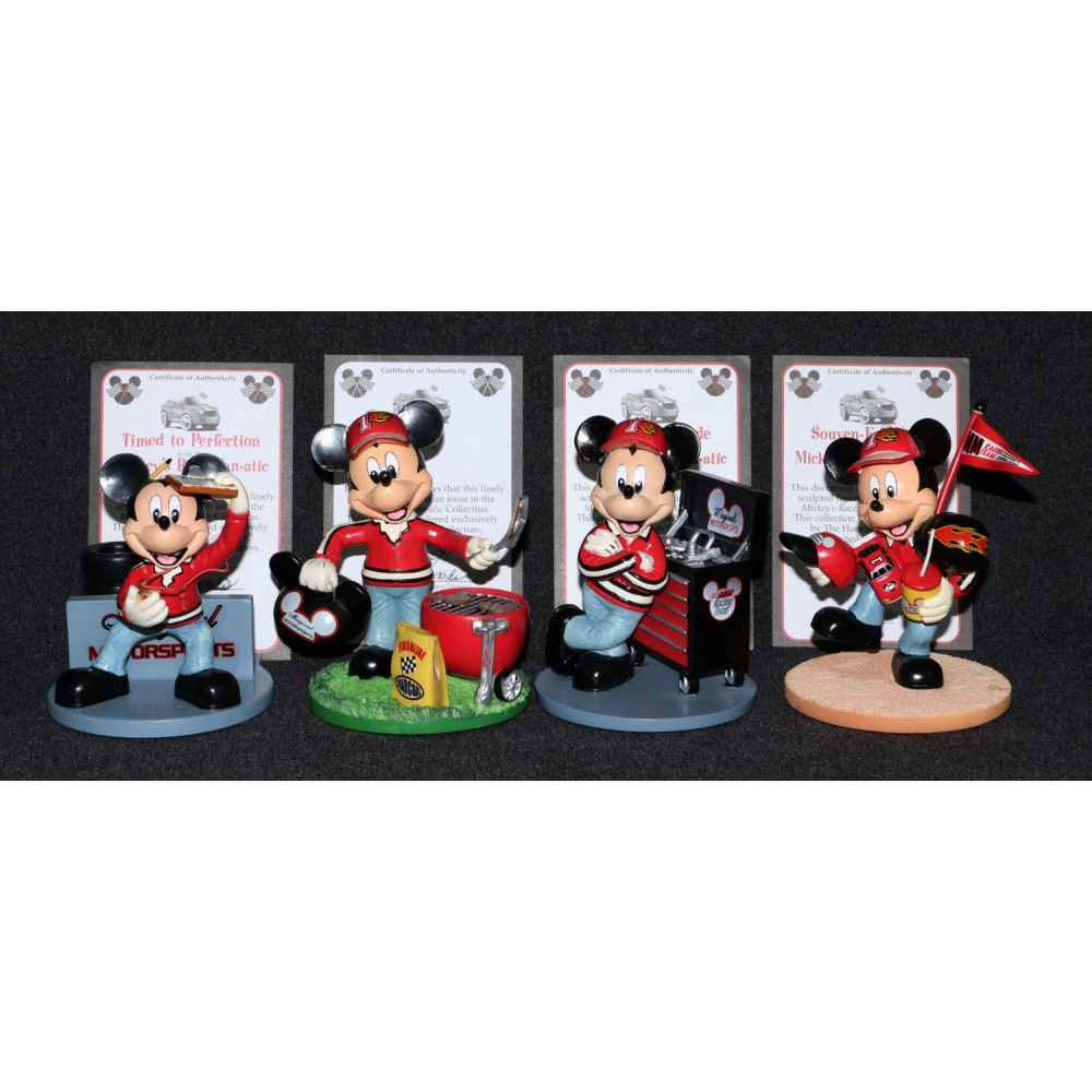 Disney Hamilton Collection Mickey Mouse Race Fan-Atic x4 Figurine Set Nascar