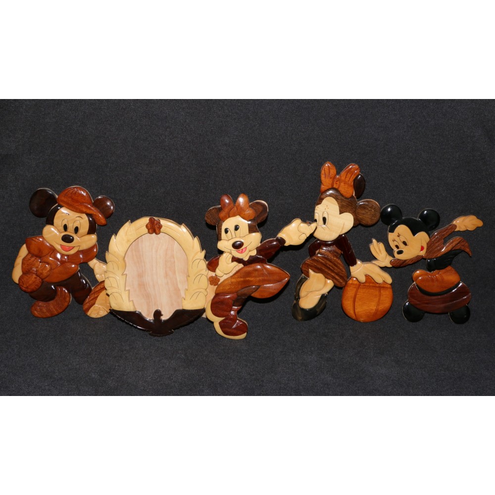 Disney Mickey & Minnie Mouse Intarsia Wood Artwork Decoration Set