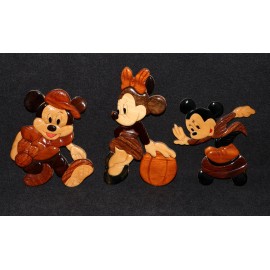 Disney Mickey & Minnie Mouse Intarsia Wood Artwork Decoration Set