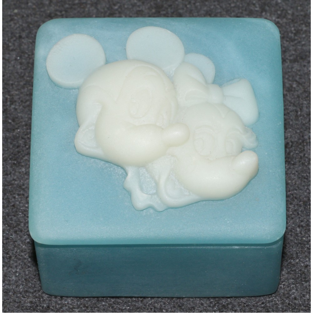 Mickey Mouse Minnie Mouse Carved Soap Stone Cameo Style Blue Trinket Box