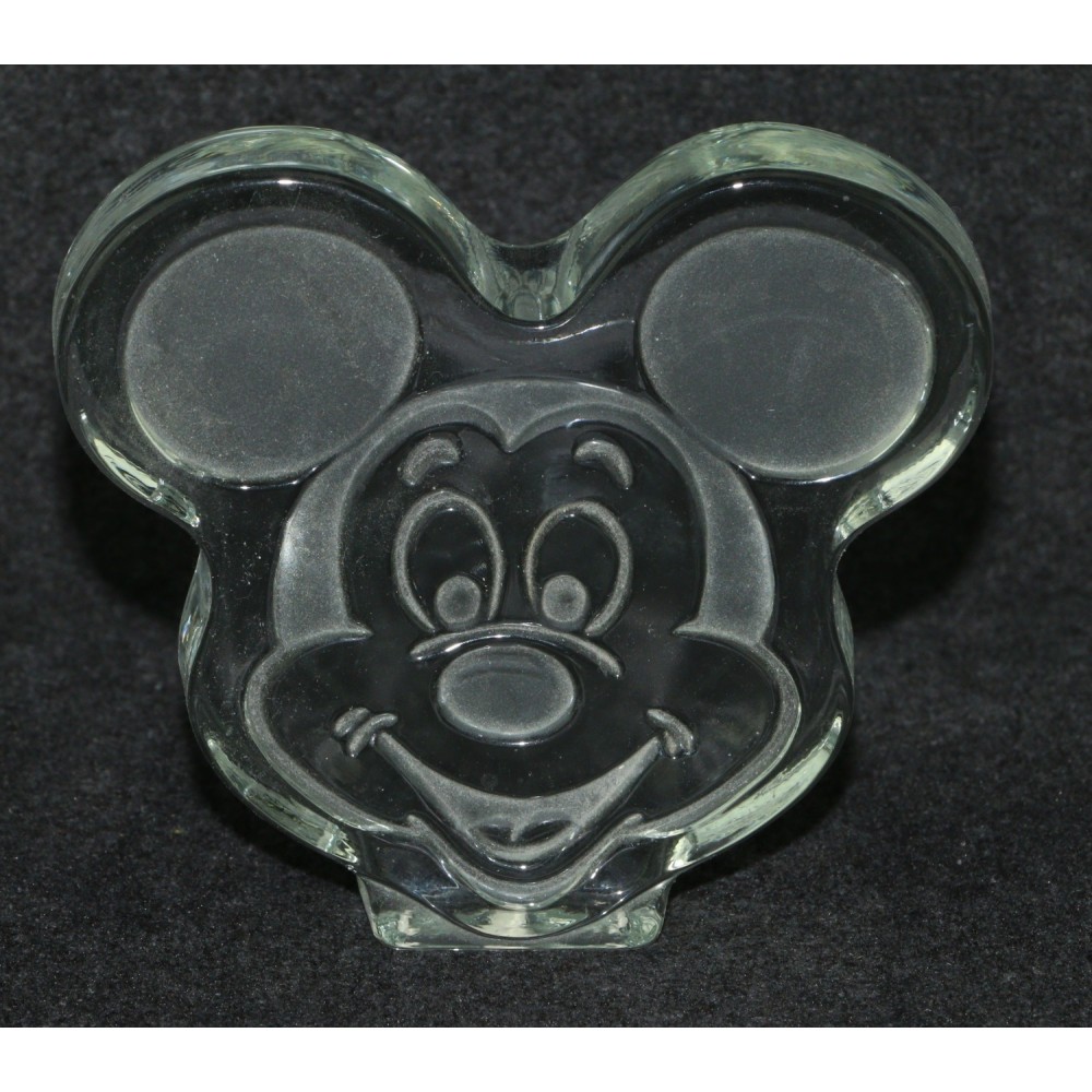 Disney Mickey Mouse Crystal Glass Paperweight Face