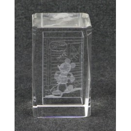 Disney Mickey Mouse 3D Laser Etched Crystal Glass Block Paperweight Ha Ha