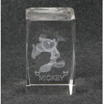 Disney Mickey Mouse 3D Laser Etched Crystal Glass Block Paperweight Hands Up