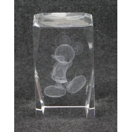 Disney Mickey Mouse 3D Laser Etched Crystal Glass Block Paperweight Shy Stroll