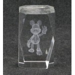 Disney Mickey Mouse 3D Laser Etched Crystal Glass Block Paperweight Walk Wave