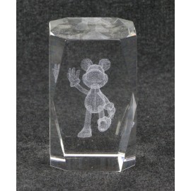 Disney Mickey Mouse 3D Laser Etched Crystal Glass Block Paperweight Walk Wave