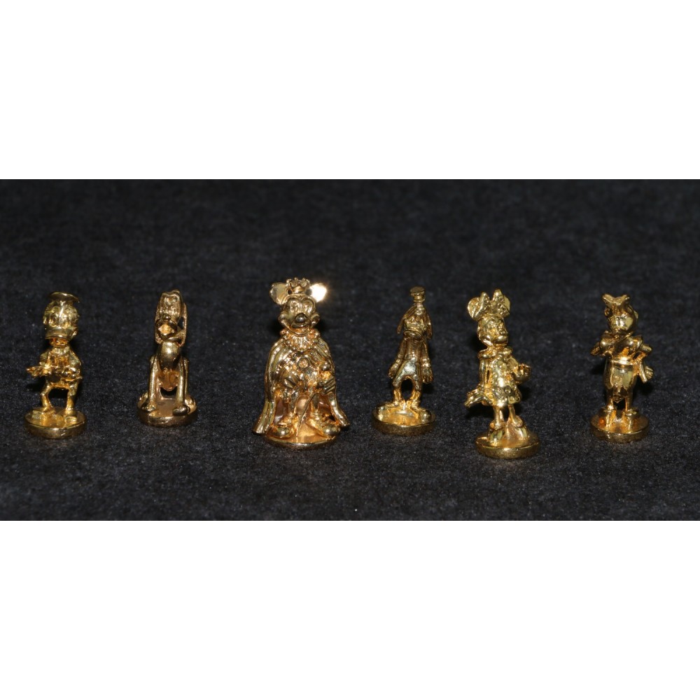 Disney Gold Golden Metal Miniature Set x6 King Mickey Mouse Minnie Donald