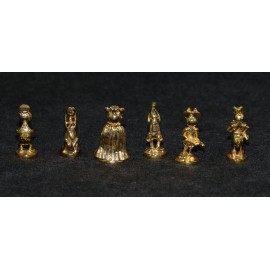 Disney Gold Golden Metal Miniature Set x6 King Mickey Mouse Minnie Donald