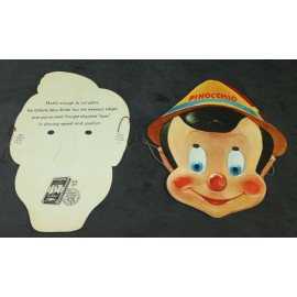 Disney 1939 Pinocchio Gillette Razor Blades Masks Set of 2 Premium Geppetto