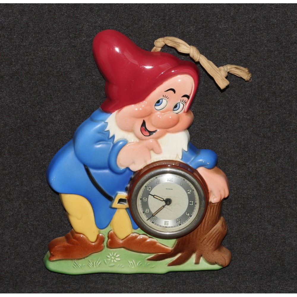 Disney 1940s Snow White 7 Dwarfs Bashful Wall Clock Ceramic German Waechtersbach