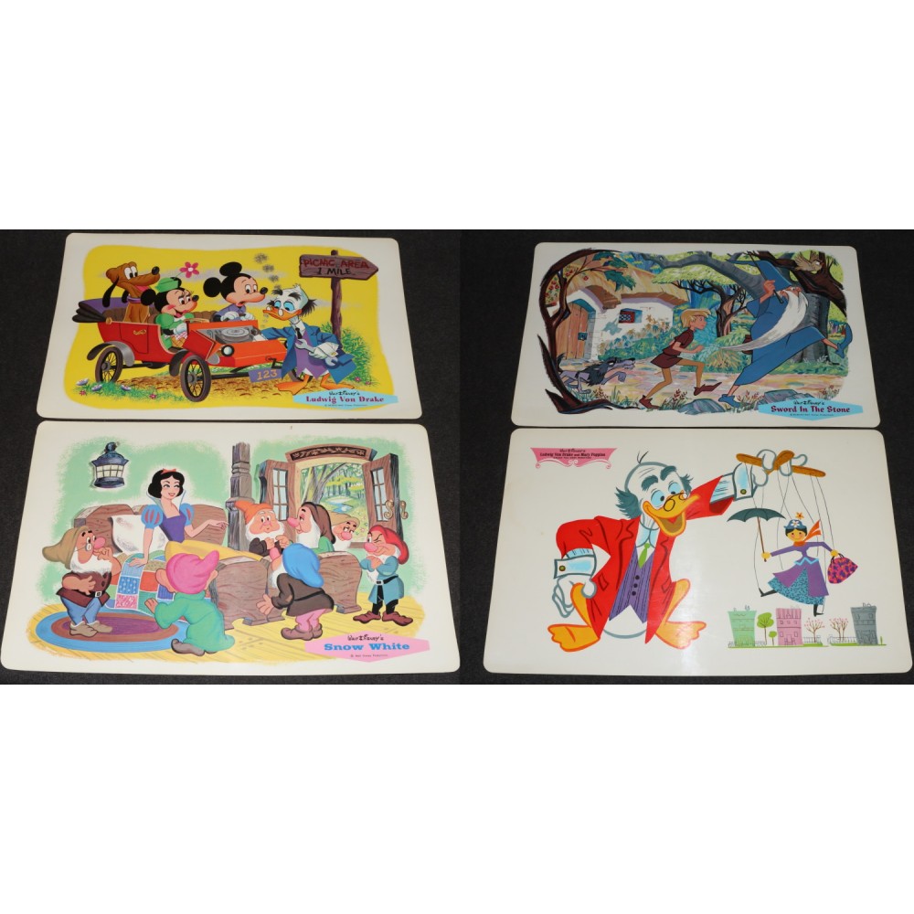 Disney 1961 RCA Victor Placemats Ludwig Snow White Sword in Stone Mickey x4