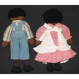 African American Black Stuffed Rag Dolls Forest Mills Mom Pop