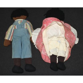 African American Black Stuffed Rag Dolls Forest Mills Mom Pop