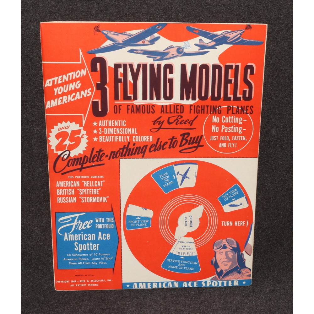 Paper Dolls American Ace Spotter 3 Flying Models Punch-out Airplanes Reed 1944