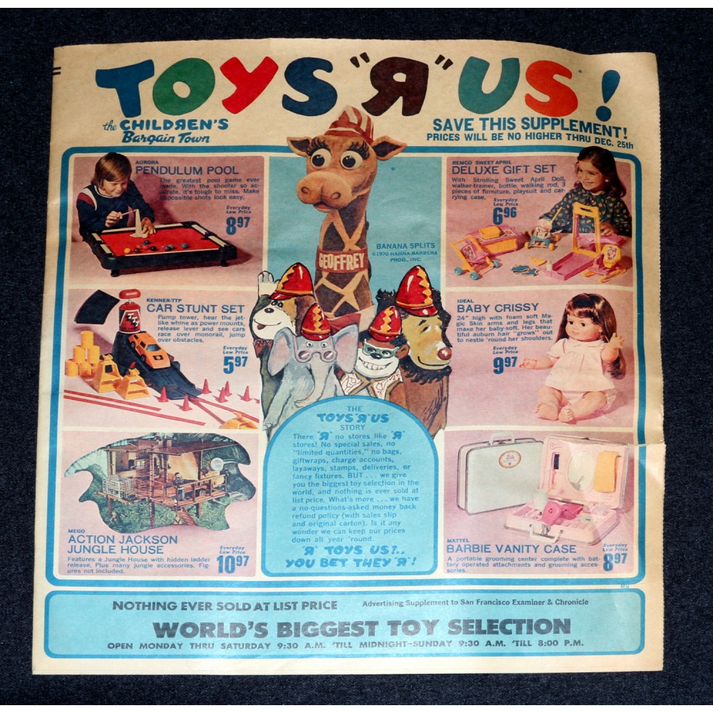 Hanna-Barbera Banana Splits 1973 Toys R Us Mascot Duties Newspaper Ad Page