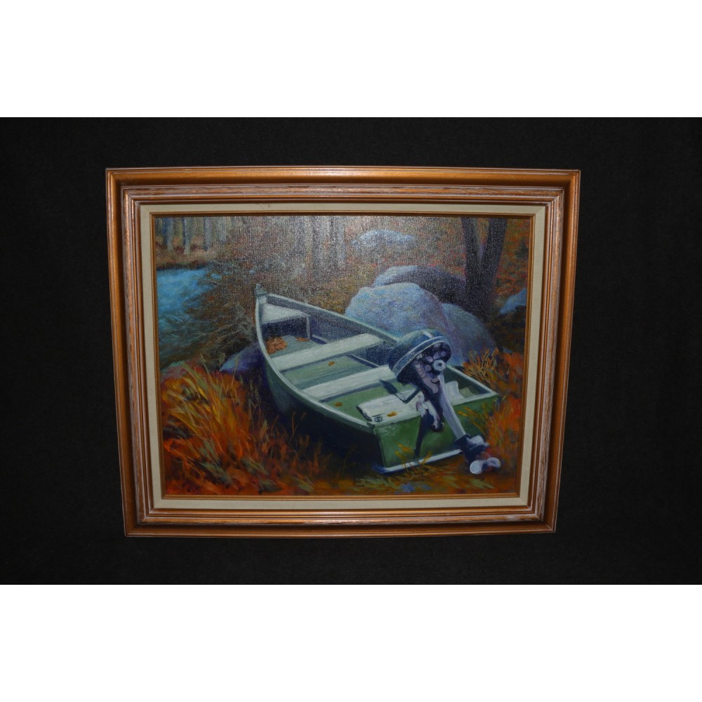 Acrylic Painting Outboard Motor Boat Mercury Pokano Mt. Lake Nick White Evinrude