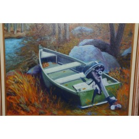 Acrylic Painting Outboard Motor Boat Mercury Pokano Mt. Lake Nick White Evinrude