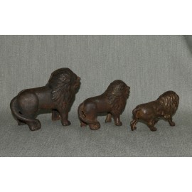 Bank Metal Standing Lion Piggy Coin Cast Iron Figural Paperweight x3 Set