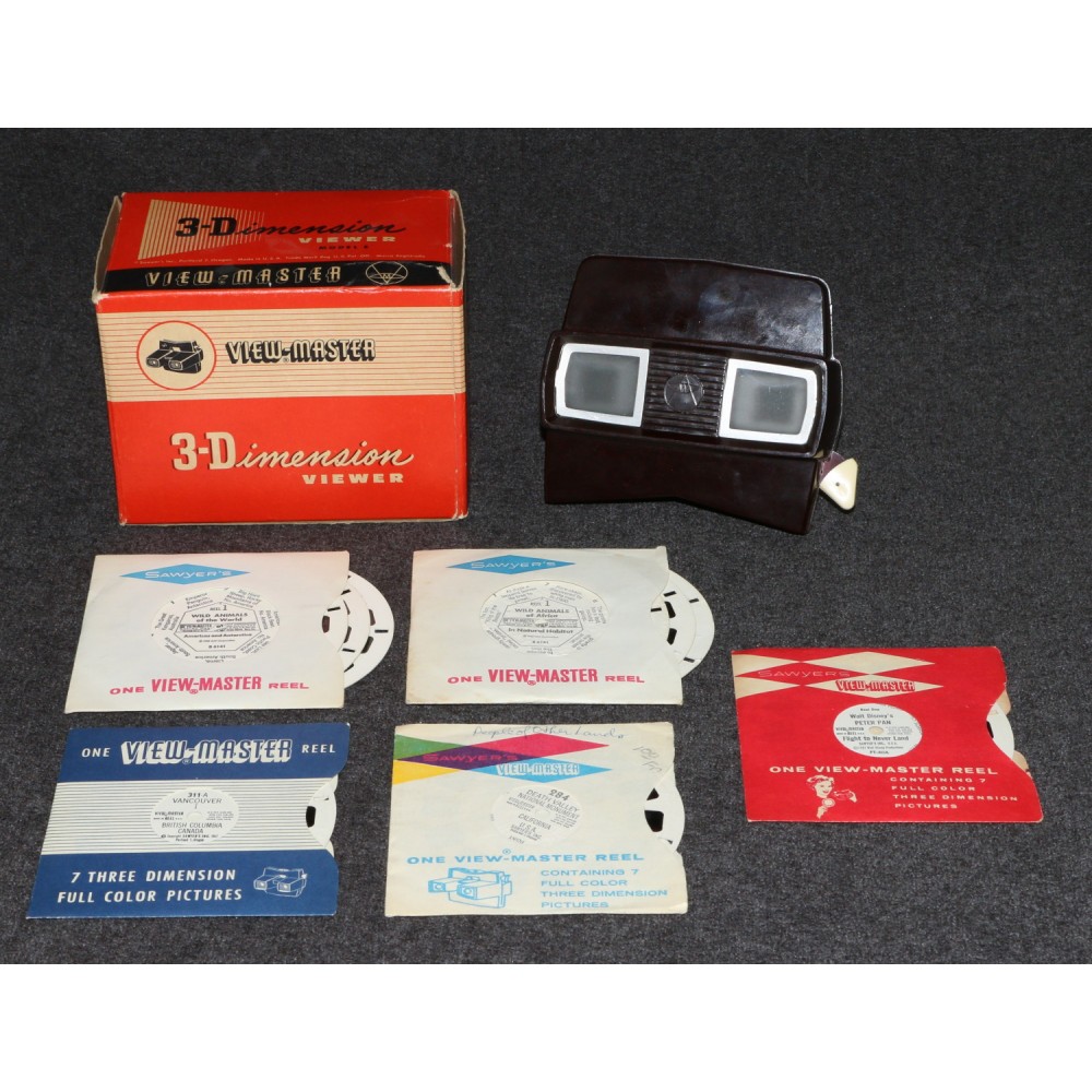 View Master 1956 Dark Brown Viewer Stereoscope Model E Bakelite Boxed Reels Lot