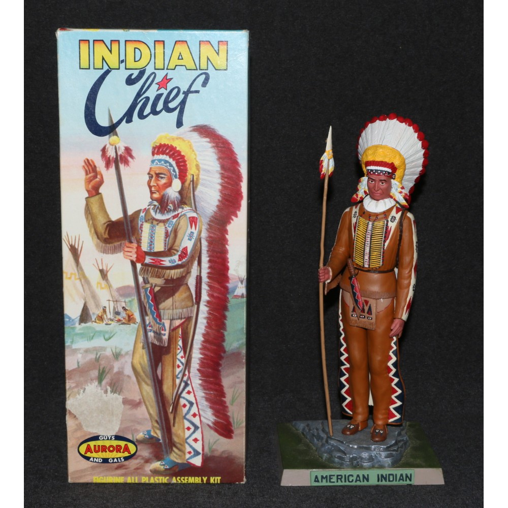 Aurora Model Built Up 1957 Figure Kit Guys Gals All Nations Indian Chief Box Pro