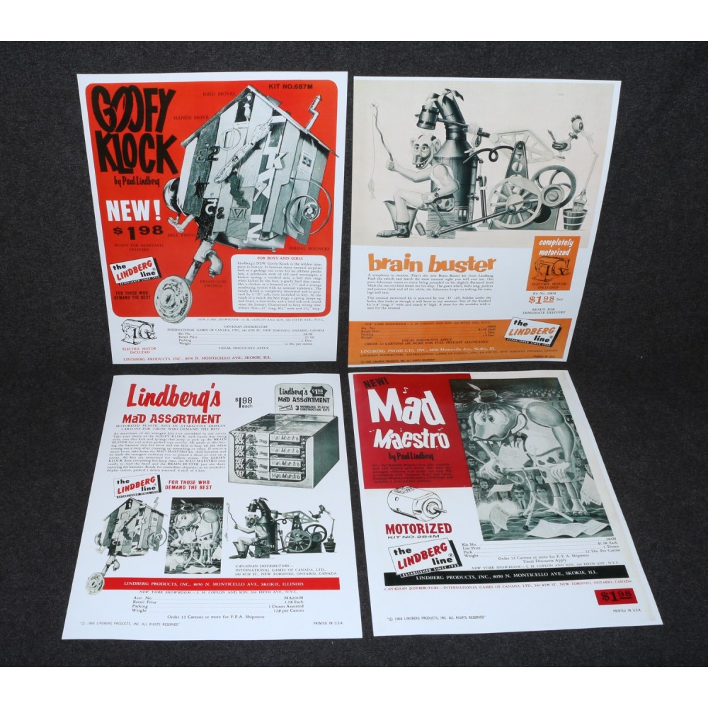 Lindberg 1960's Mad Monsters Model Kit Ad Dealer Sheets Repro x4 Set Maestro