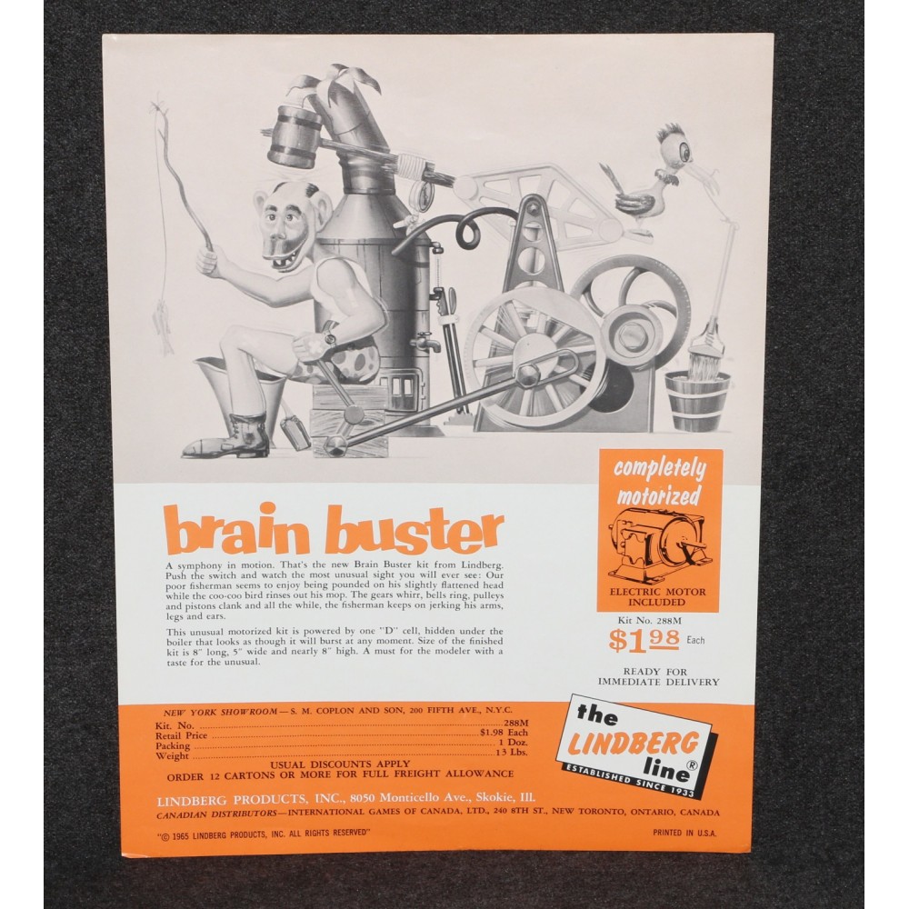 Lindberg 1965 Brain Buster Model Kit Ad Dealer Sheet Rube Goldberg Original