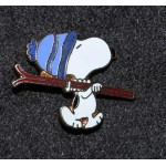 Peanuts Gang Enamel Pin Back Snoopy Skiing Walkiing Blue Beanie 1976 Aviva