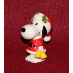 Peanuts Snoopy Determined Ceramic Ornament 1975 Christmas Santa Cap Bells