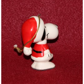 Peanuts Snoopy Determined Ceramic Ornament 1975 Christmas Santa Cap Bells