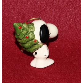 Peanuts Snoopy Determined Ceramic Ornament 1975 Christmas Tree Green Felt Base