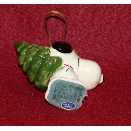 Peanuts Snoopy Determined Ceramic Ornament 1975 Christmas Tree Green Felt Base