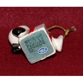 Peanuts Snoopy Ceramic Ornament Determined 1975 On Back On Gift Package